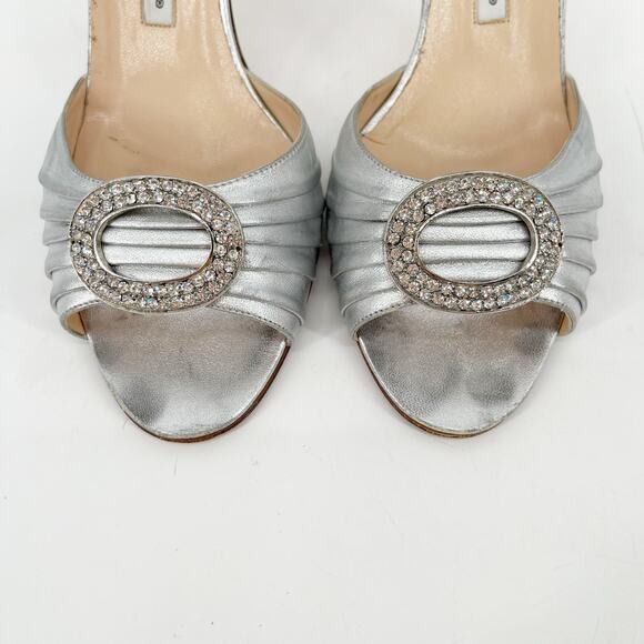 Vintage Manolo Blahnik Silver Leather y2k Sedaraby Crystal D’Orsay Heels IT 41.5 - Picture 10 of 15